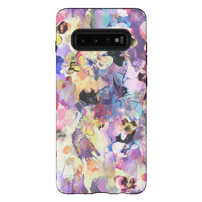 Galaxy S10 plus StrongFit Watercolor splattered stylised pansy by Oana 