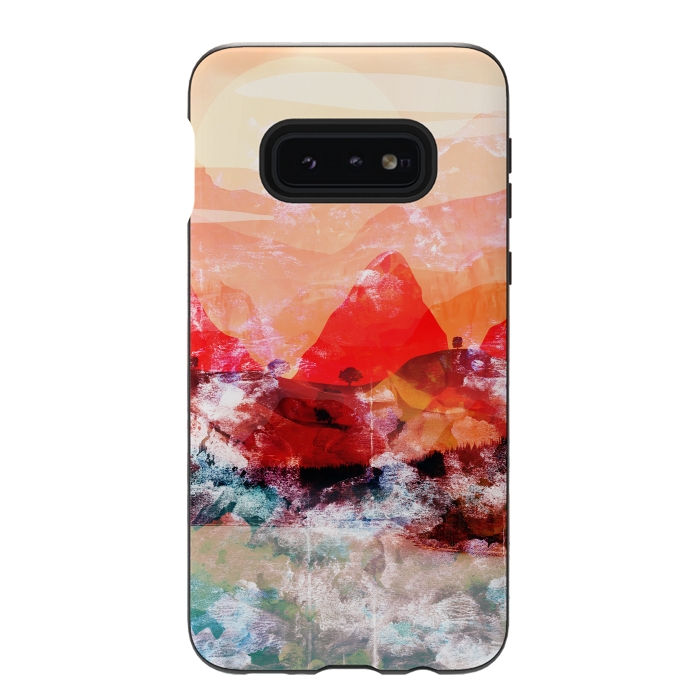 Galaxy S10e StrongFit Red peach abstract brushed mountain landscape by Oana 