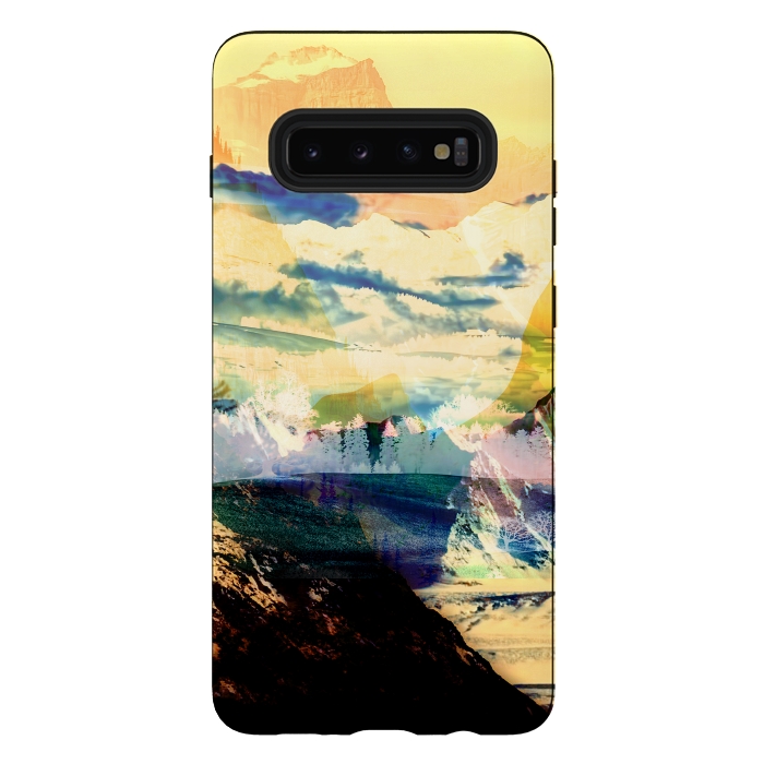 Galaxy S10 plus StrongFit Painted minimal mountain landscape in yellow by Oana 