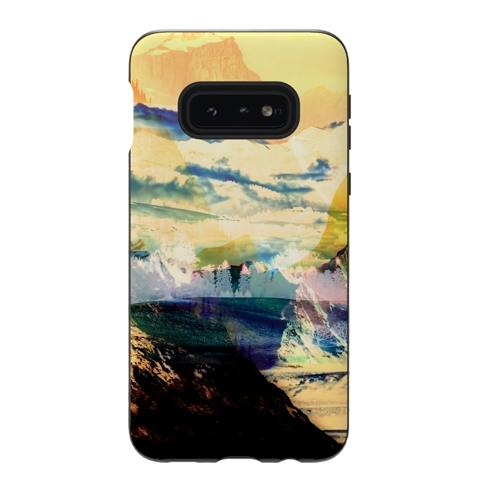 Galaxy S10e StrongFit Painted minimal mountain landscape in yellow by Oana 