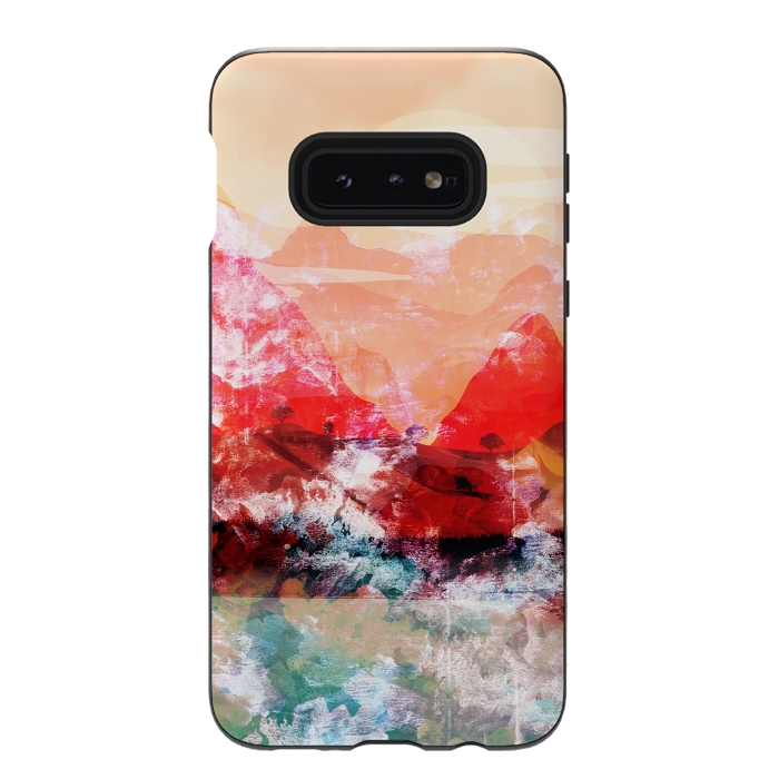 Galaxy S10e StrongFit Peach read painted mountain landscape by Oana 