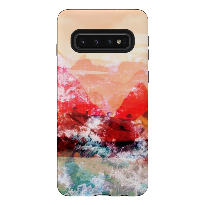 Galaxy S10 StrongFit Peach read painted mountain landscape by Oana 