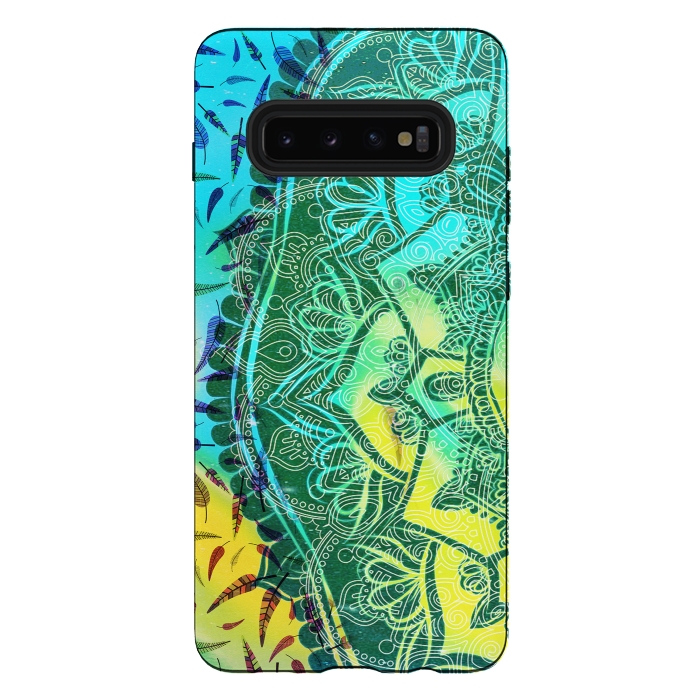 Galaxy S10 plus StrongFit Colorful tie dye mandala petals and feathers by Oana 