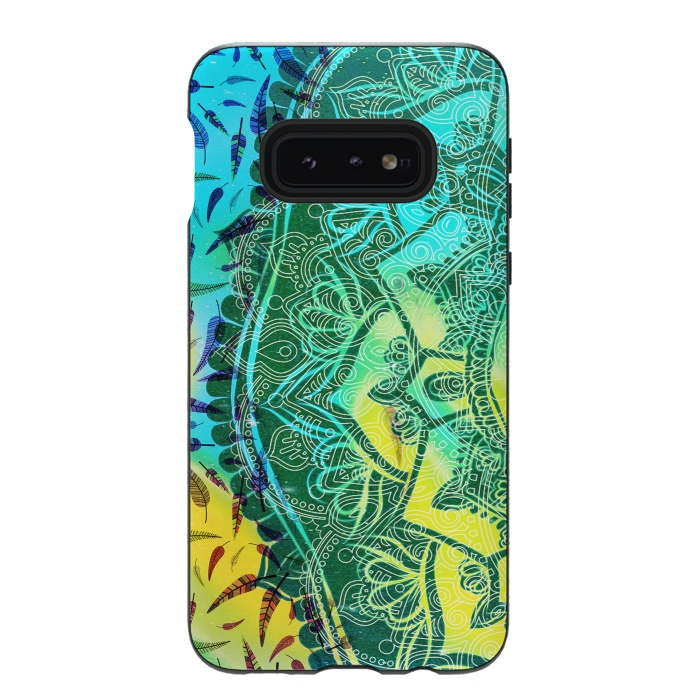 Galaxy S10e StrongFit Colorful tie dye mandala petals and feathers by Oana 