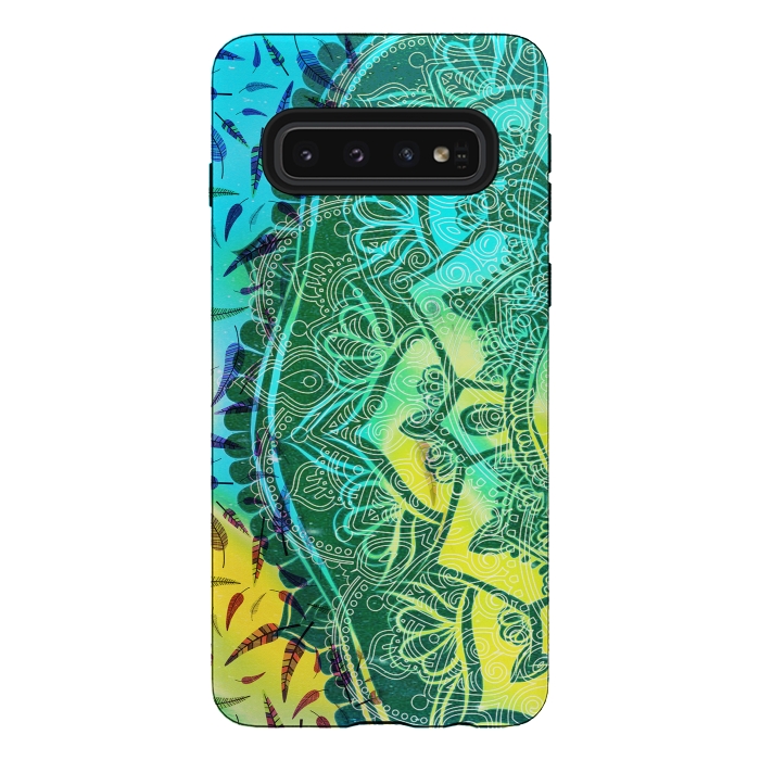 Galaxy S10 StrongFit Colorful tie dye mandala petals and feathers by Oana 