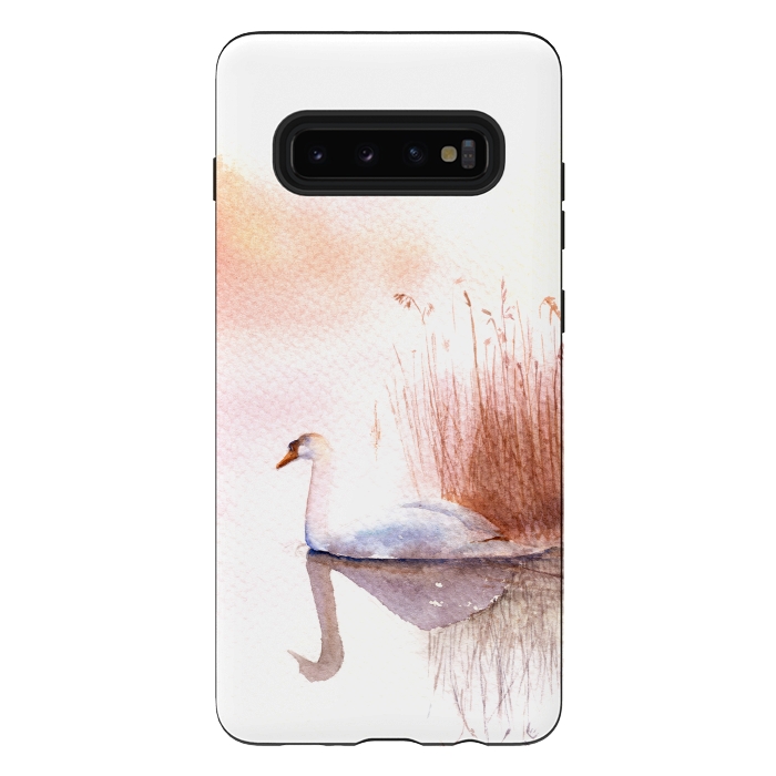 Galaxy S10 plus StrongFit White Swan on the Lake by Elena Terzi