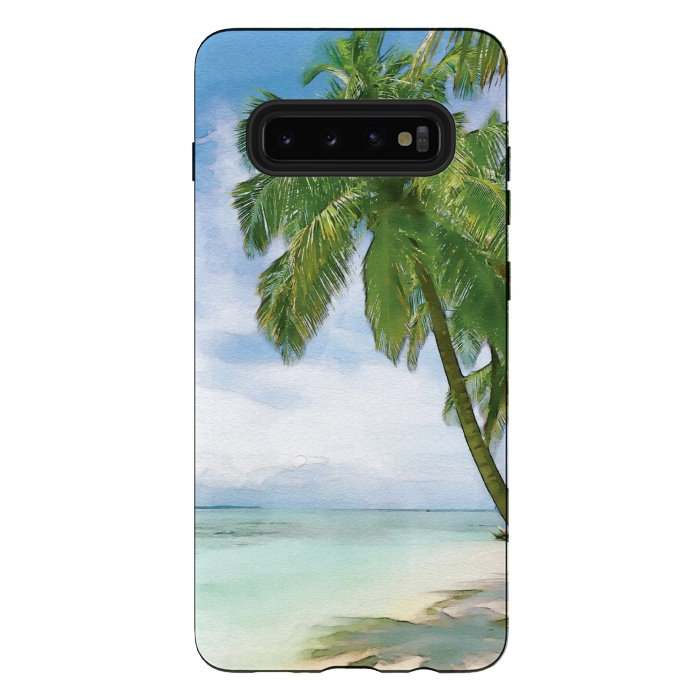 Galaxy S10 plus StrongFit Watercolor Beach by Creativeaxle