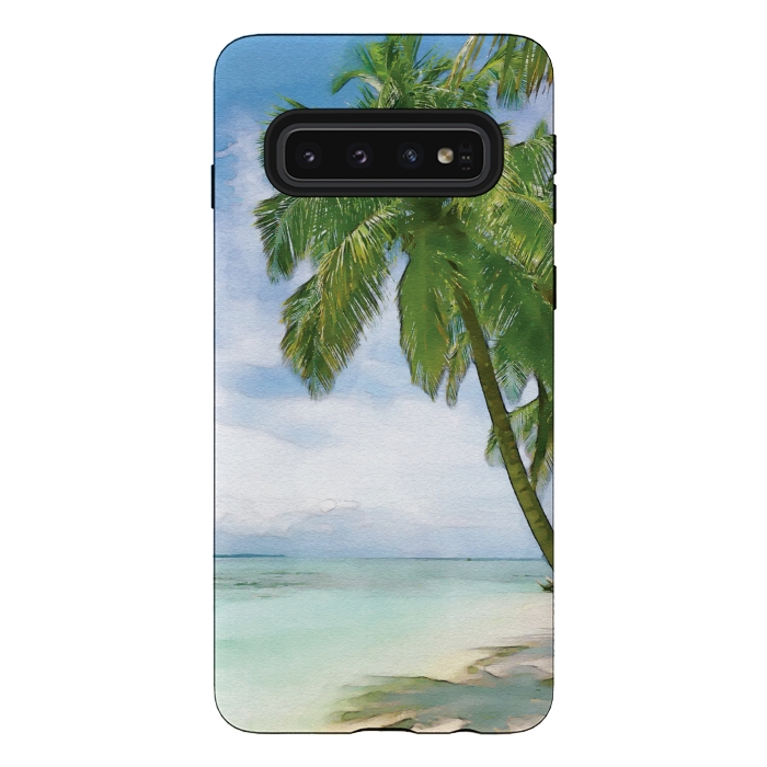 Galaxy S10 StrongFit Watercolor Beach by Creativeaxle