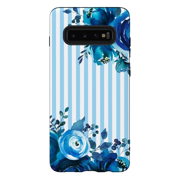 Galaxy S10 plus StrongFit Blue florals with light blue stripes by  Utart