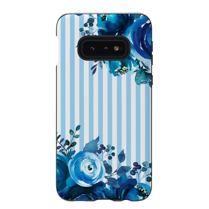 Galaxy S10e StrongFit Blue florals with light blue stripes by  Utart