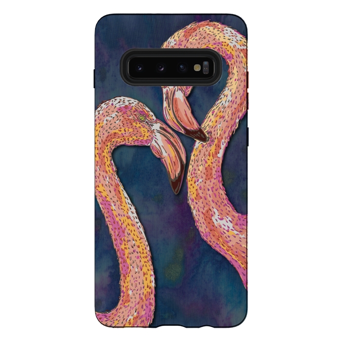 Galaxy S10 plus StrongFit Pink Flamingos by Lotti Brown