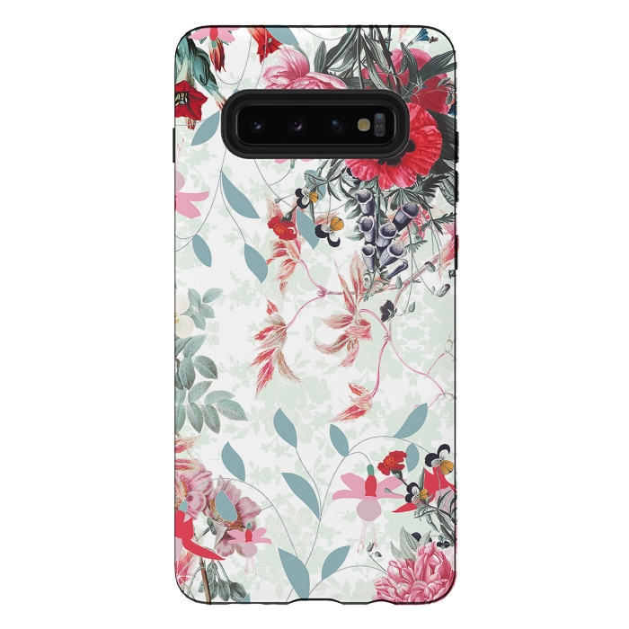 Galaxy S10 plus StrongFit Pastel Botanical flowers - red mint by Oana 
