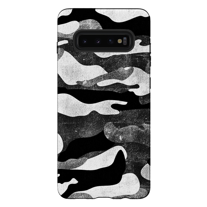 Galaxy S10 plus StrongFit Black and white grunge camo by Oana 