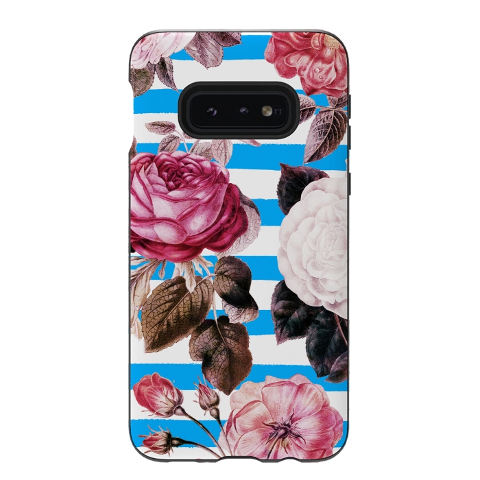 Galaxy S10e StrongFit Vintage vibrant roses on stripes by Oana 