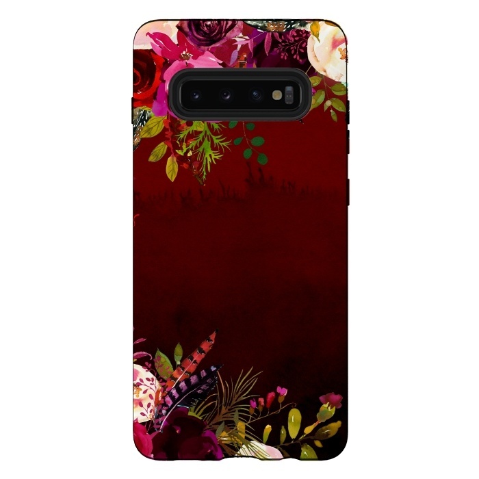 Galaxy S10 plus StrongFit Deep Red Floral Meadow  by  Utart