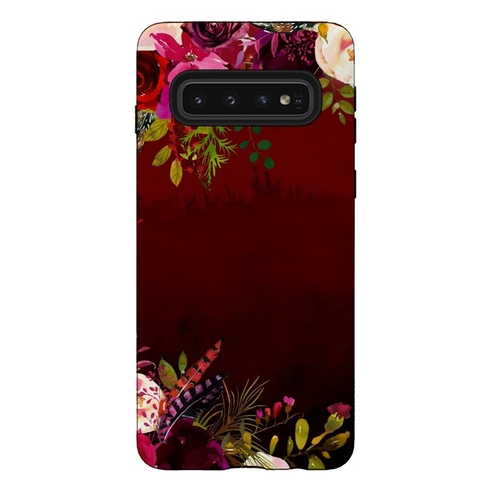 Galaxy S10 StrongFit Deep Red Floral Meadow  by  Utart