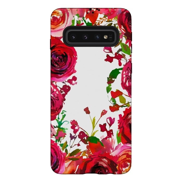 Galaxy S10 StrongFit Moody red roses on white by  Utart
