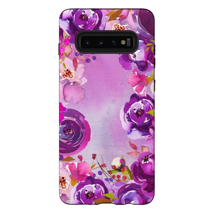 Galaxy S10 plus StrongFit Watercolor Hand drawn Purple Spring Flowers by  Utart