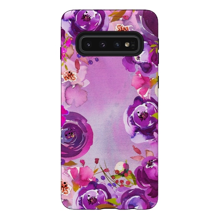 Galaxy S10 StrongFit Watercolor Hand drawn Purple Spring Flowers by  Utart