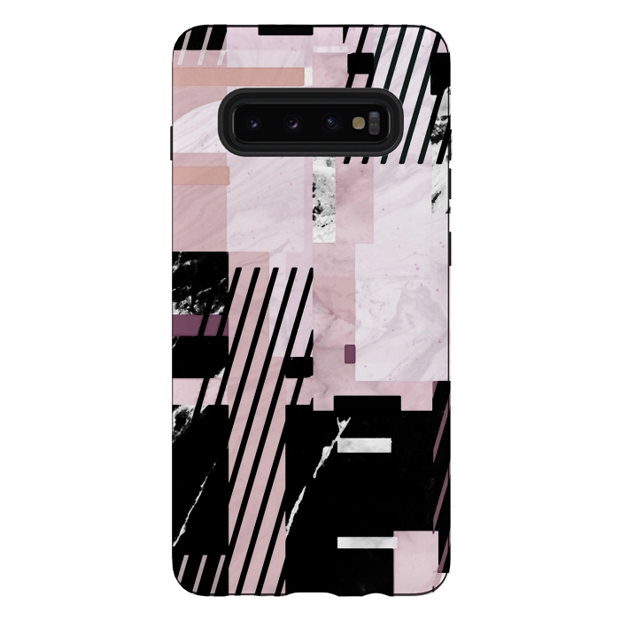 Galaxy S10 plus StrongFit Modern geometric blush pink marble tiles by Oana 