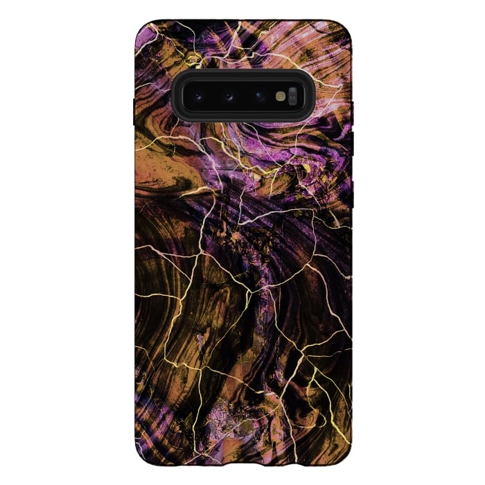 Galaxy S10 plus StrongFit Gold pink marble brushstrokes and cracks by Oana 