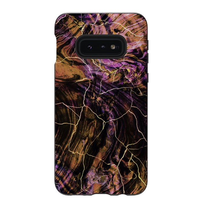 Galaxy S10e StrongFit Gold pink marble brushstrokes and cracks by Oana 