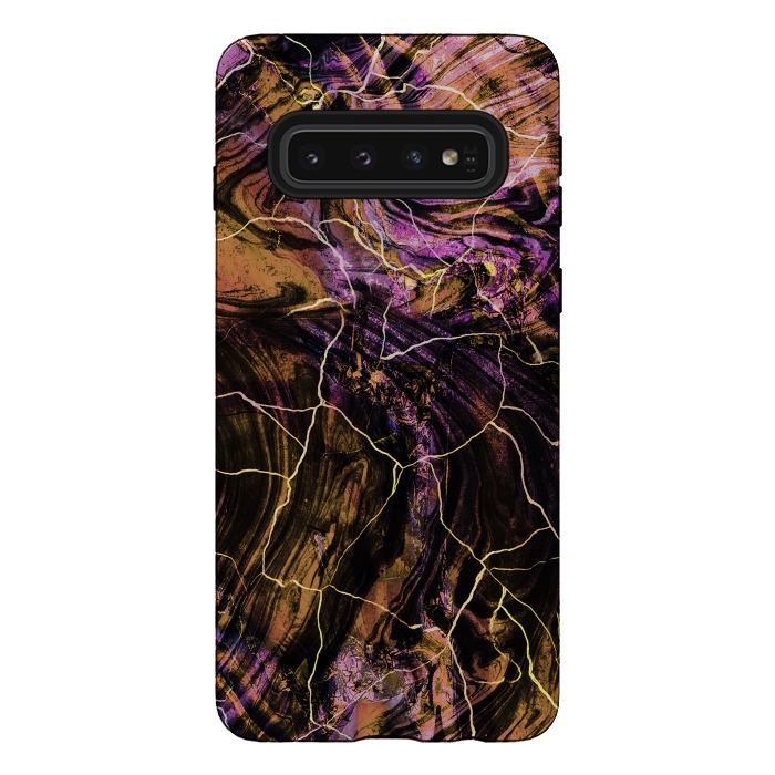 Galaxy S10 StrongFit Gold pink marble brushstrokes and cracks by Oana 