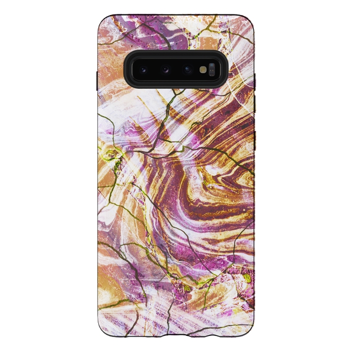 Galaxy S10 plus StrongFit Brushed gold pink marble art by Oana 