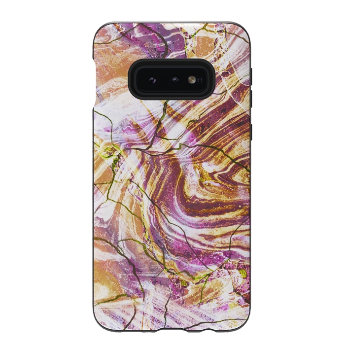 Galaxy S10e StrongFit Brushed gold pink marble art by Oana 