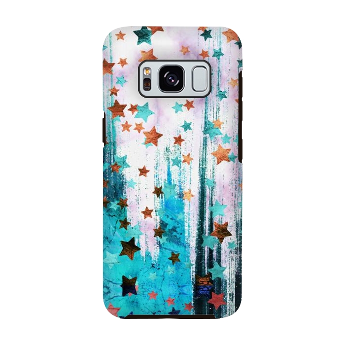Galaxy S8 StrongFit Metalic gold copper stars on blue marble by Oana 