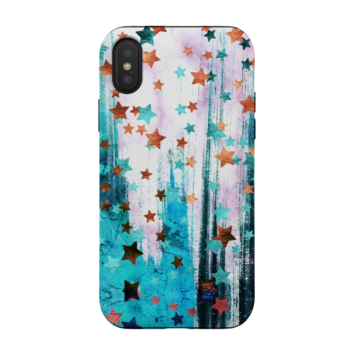 iPhone Xs / X StrongFit Metalic gold copper stars on blue marble by Oana 
