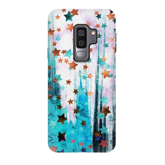 Galaxy S9 plus StrongFit Metalic gold copper stars on blue marble by Oana 