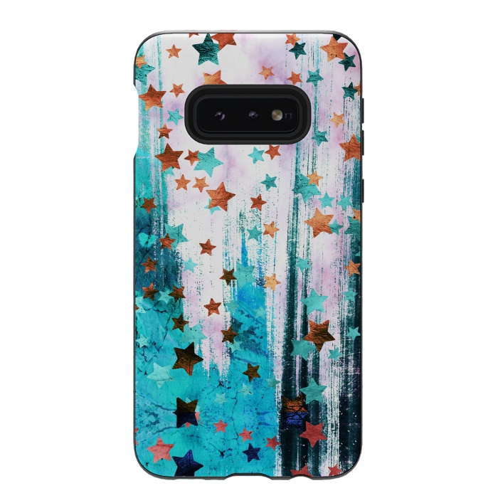 Galaxy S10e StrongFit Metalic gold copper stars on blue marble by Oana 