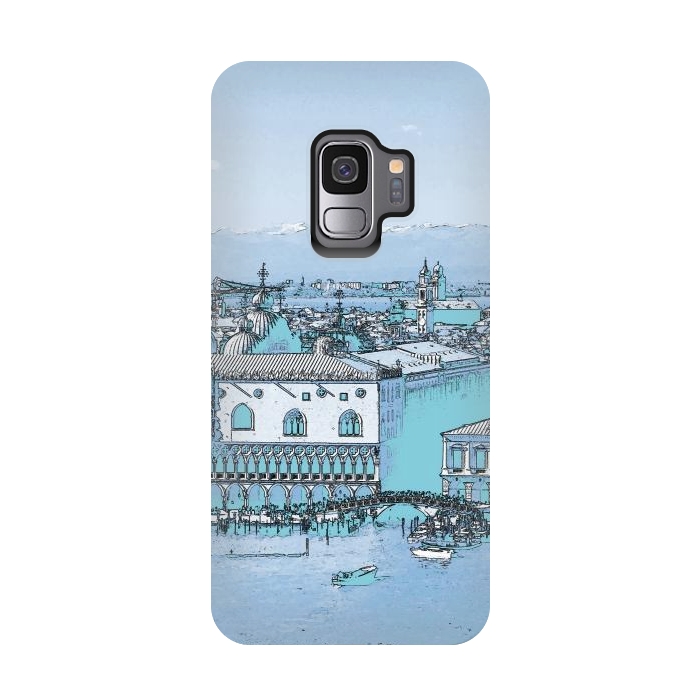 Galaxy S9 StrongFit Blue watercolor painted Venice, Italy by Oana 