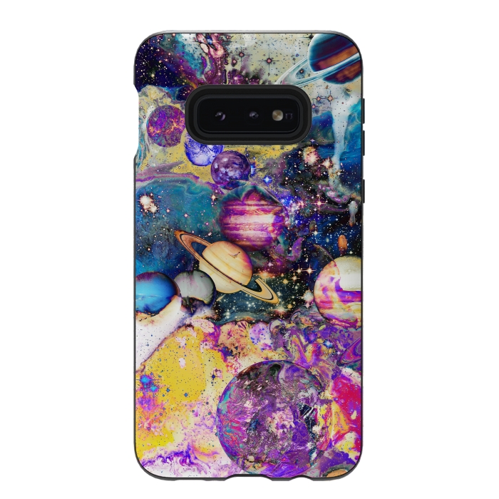 Galaxy S10e StrongFit Multicolor psychedelic planets and stars by Oana 