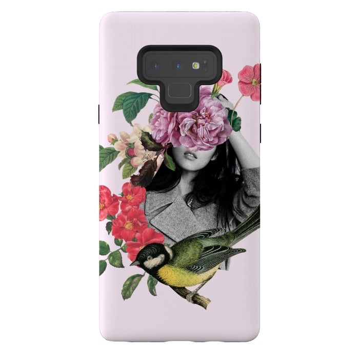 Galaxy Note 9 StrongFit Floral Girl & Bird by MARCOS COELHO