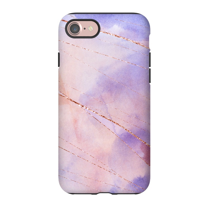iPhone 7 StrongFit Purple and Rosegold watercolor with gold veins by DaDo ART