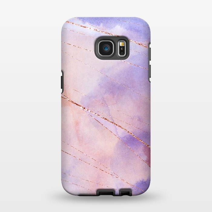 Galaxy S7 EDGE StrongFit Purple and Rosegold watercolor with gold veins by DaDo ART