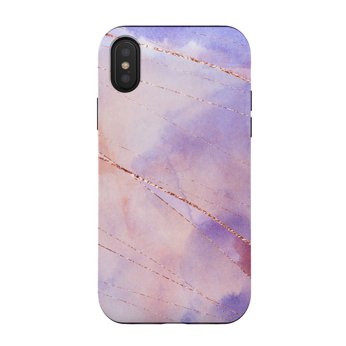 iPhone Xs / X StrongFit Purple and Rosegold watercolor with gold veins by DaDo ART
