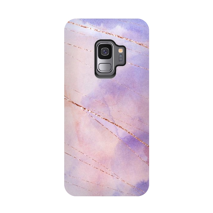 Galaxy S9 StrongFit Purple and Rosegold watercolor with gold veins by DaDo ART
