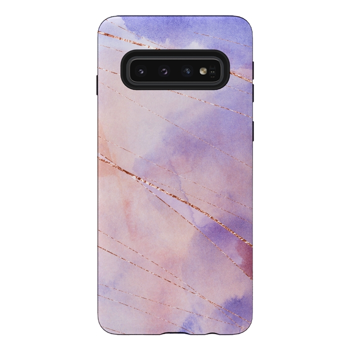 Galaxy S10 StrongFit Purple and Rosegold watercolor with gold veins by DaDo ART