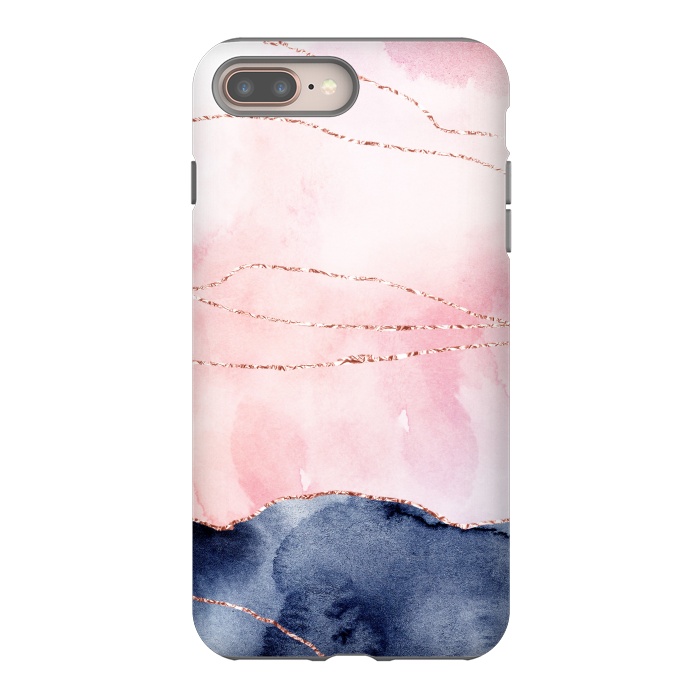 iPhone 7 plus StrongFit Blush Watercolor and Purple Ink Texture with Gold Veins by DaDo ART