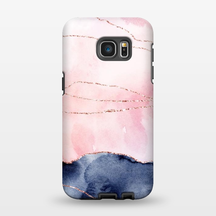 Galaxy S7 EDGE StrongFit Blush Watercolor and Purple Ink Texture with Gold Veins by DaDo ART