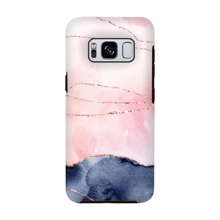 Galaxy S8 StrongFit Blush Watercolor and Purple Ink Texture with Gold Veins by DaDo ART