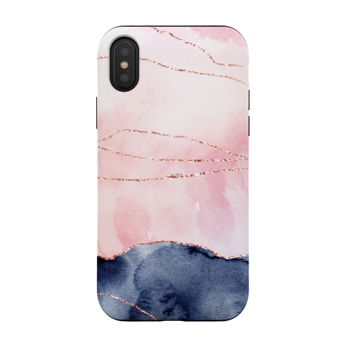 iPhone Xs / X StrongFit Blush Watercolor and Purple Ink Texture with Gold Veins by DaDo ART