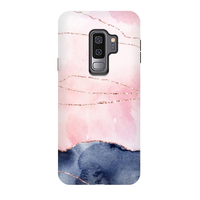 Galaxy S9 plus StrongFit Blush Watercolor and Purple Ink Texture with Gold Veins by DaDo ART