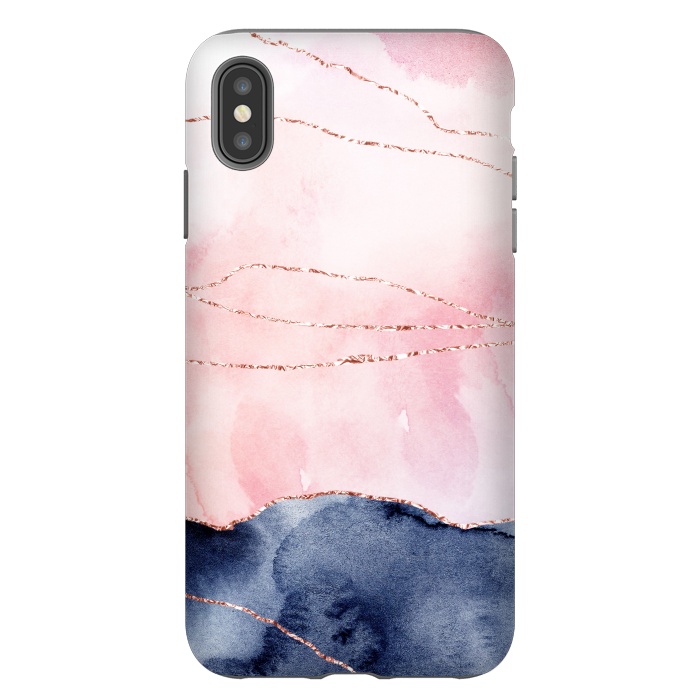 iPhone Xs Max StrongFit Blush Watercolor and Purple Ink Texture with Gold Veins by DaDo ART