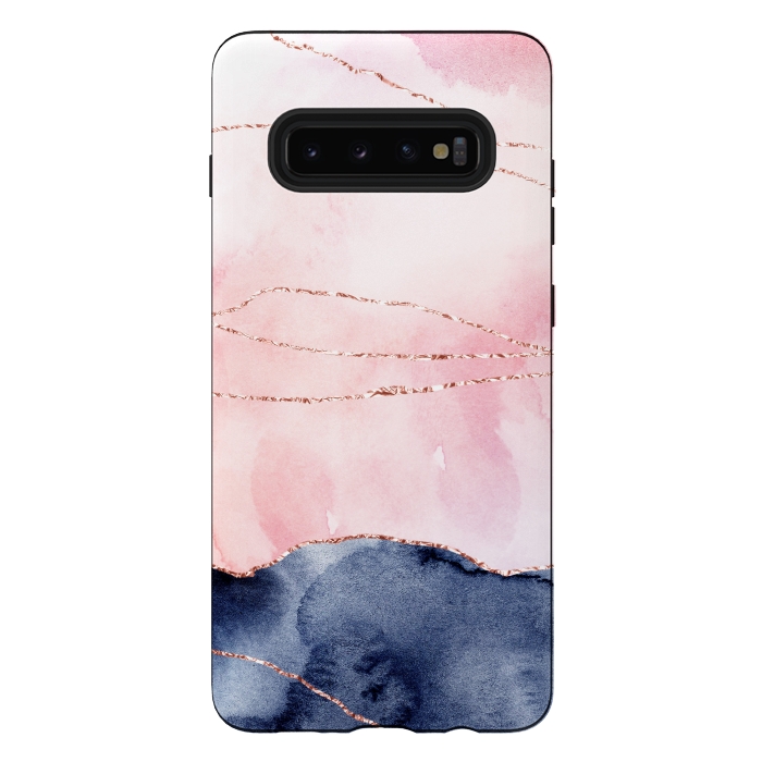 Galaxy S10 plus StrongFit Blush Watercolor and Purple Ink Texture with Gold Veins by DaDo ART