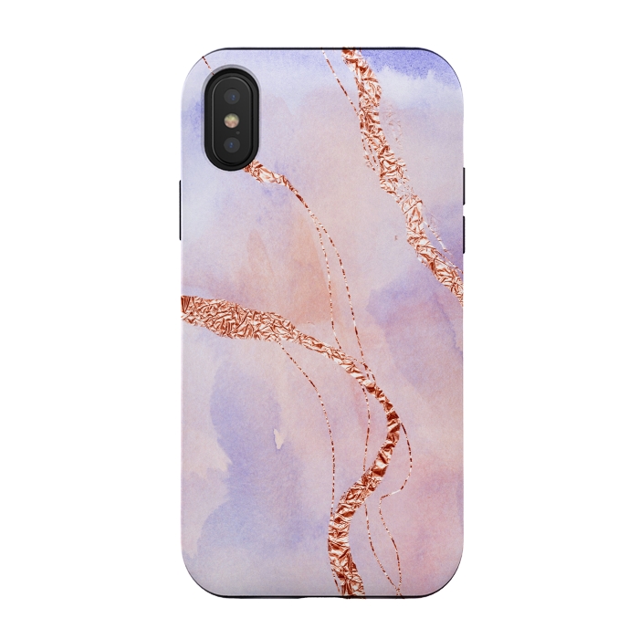 iPhone Xs / X StrongFit Blush and Purple Ink with Gold Hand drawn Metal Veins by DaDo ART