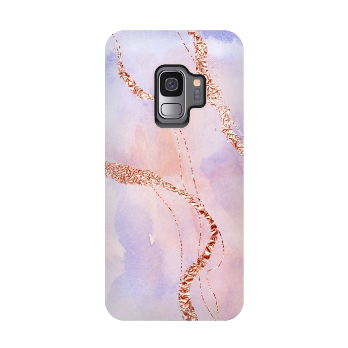 Galaxy S9 StrongFit Blush and Purple Ink with Gold Hand drawn Metal Veins by DaDo ART